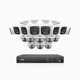 H800 - Kit de surveillance PoE 4K à 16 canaux avec 8 caméras bullet et 8 caméras dôme, Anti-vandale (IK10), vision nocturne en couleur et infrarouge, Détection Personne-Véhicule, Microphone intégré, Champ de vision de 96°, RTSP et ONVIF pris en charge